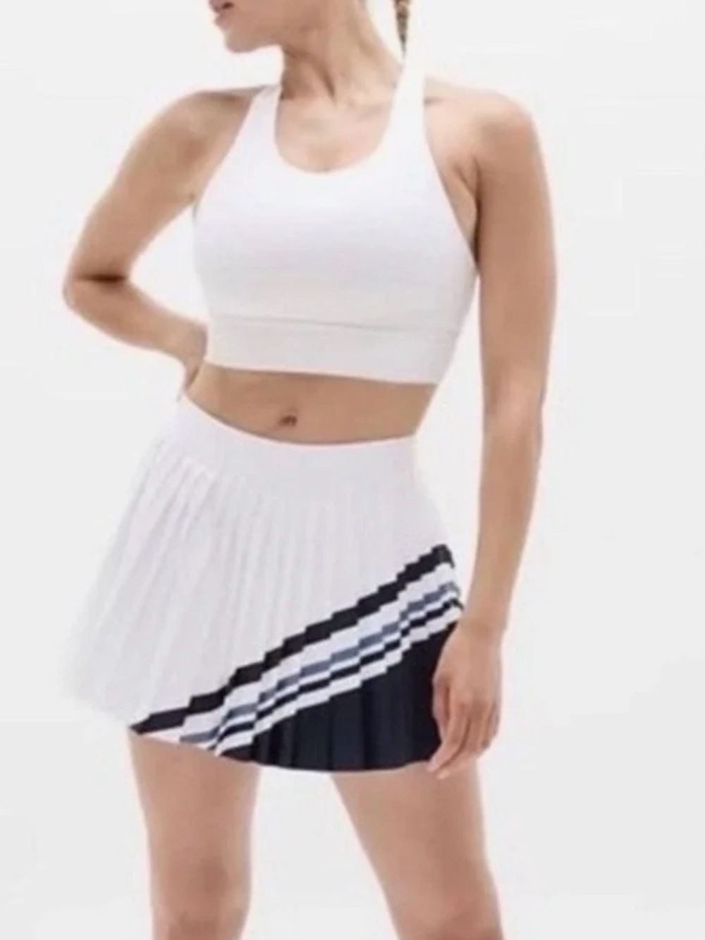 NWT Athleta match point Colorblock Skort Pleated White Navy Mini Skirt M